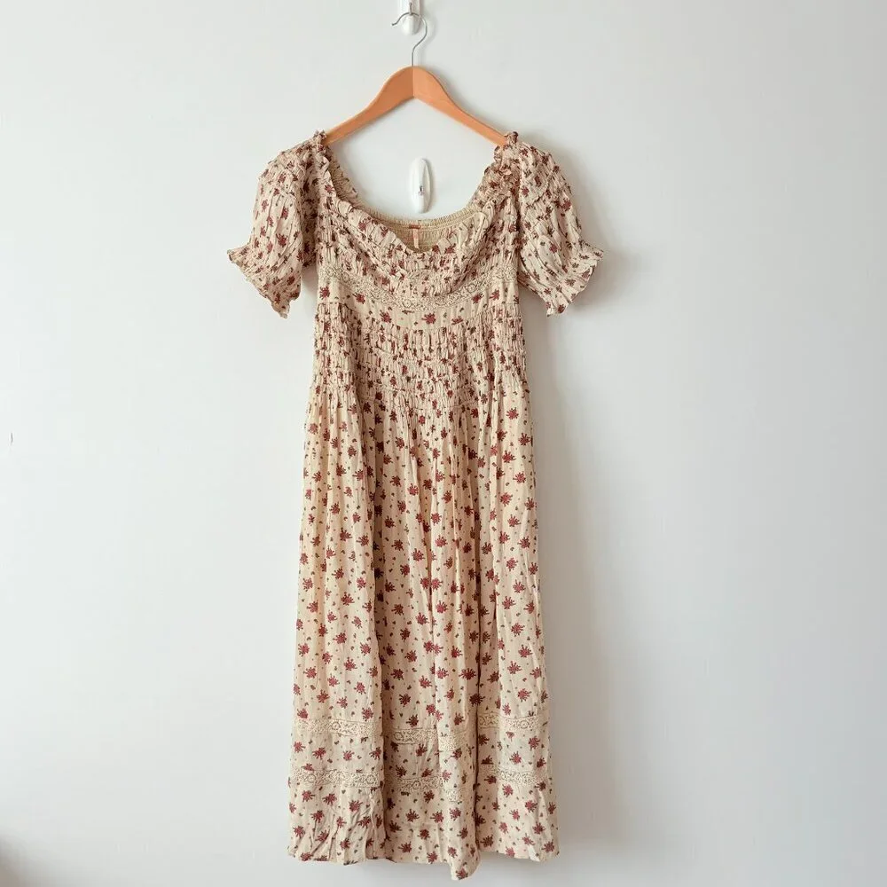 Free People Women's Bali Juniper Floral Print Ruffled Midi Dress Size 2 - Picture 7 of 11